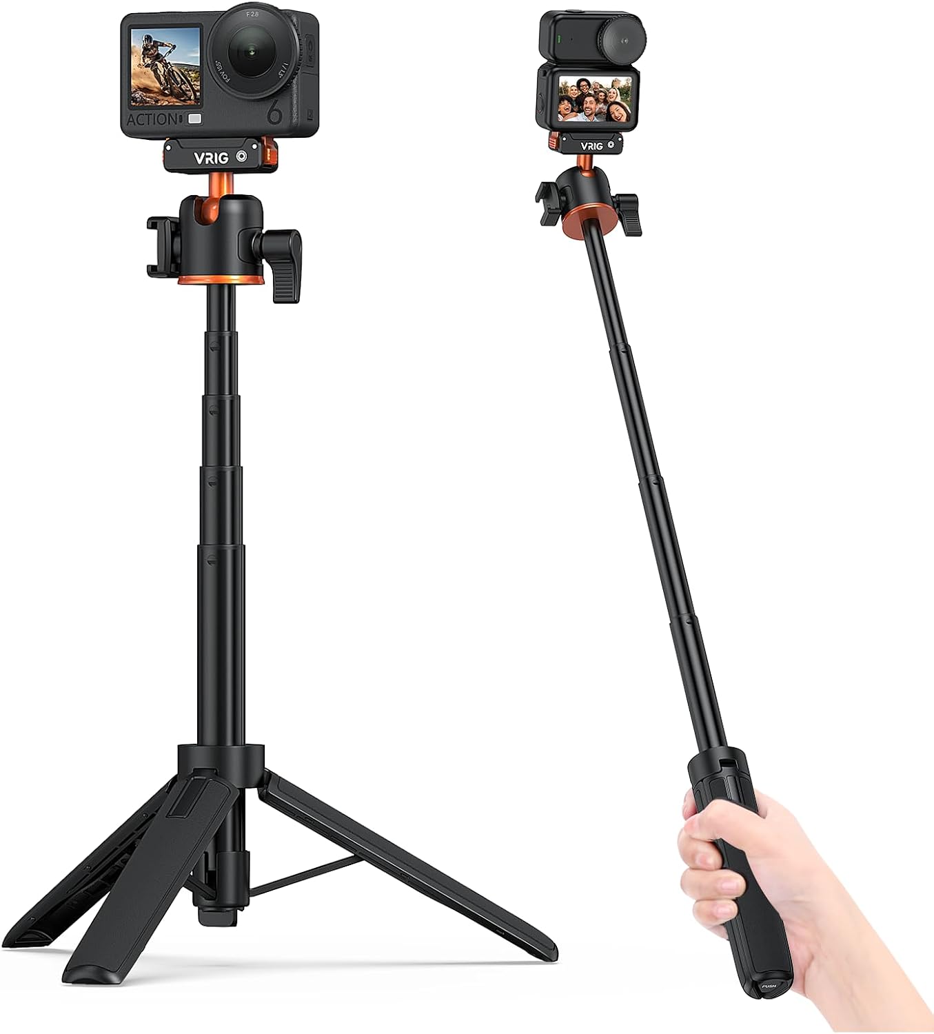 Detalle de VRIG 54 cm Action Kamera Selfie Stick Stativ für DJI Osmo Nano/Action 6 mit Zweiwege Magnetverschluss