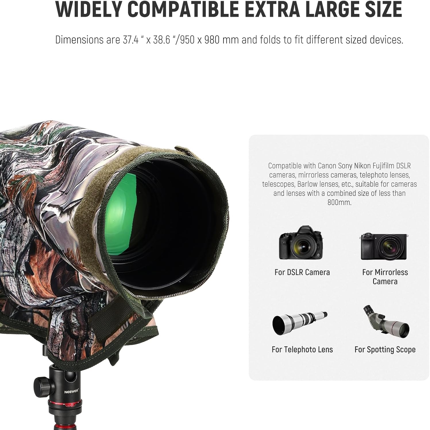 Thumbnail 1 de NEEWER PB019 XL Camera Rain Cover for DSLR & telephoto lenses (waterproof nylon, double-sided camouflage)