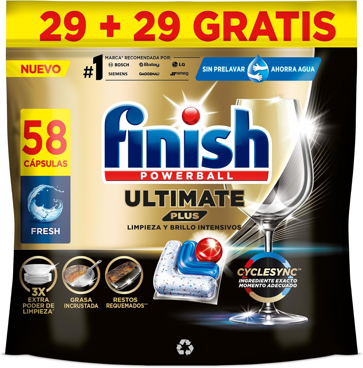 Detalle de Finish Powerball Ultimate Plus 58 pastillas