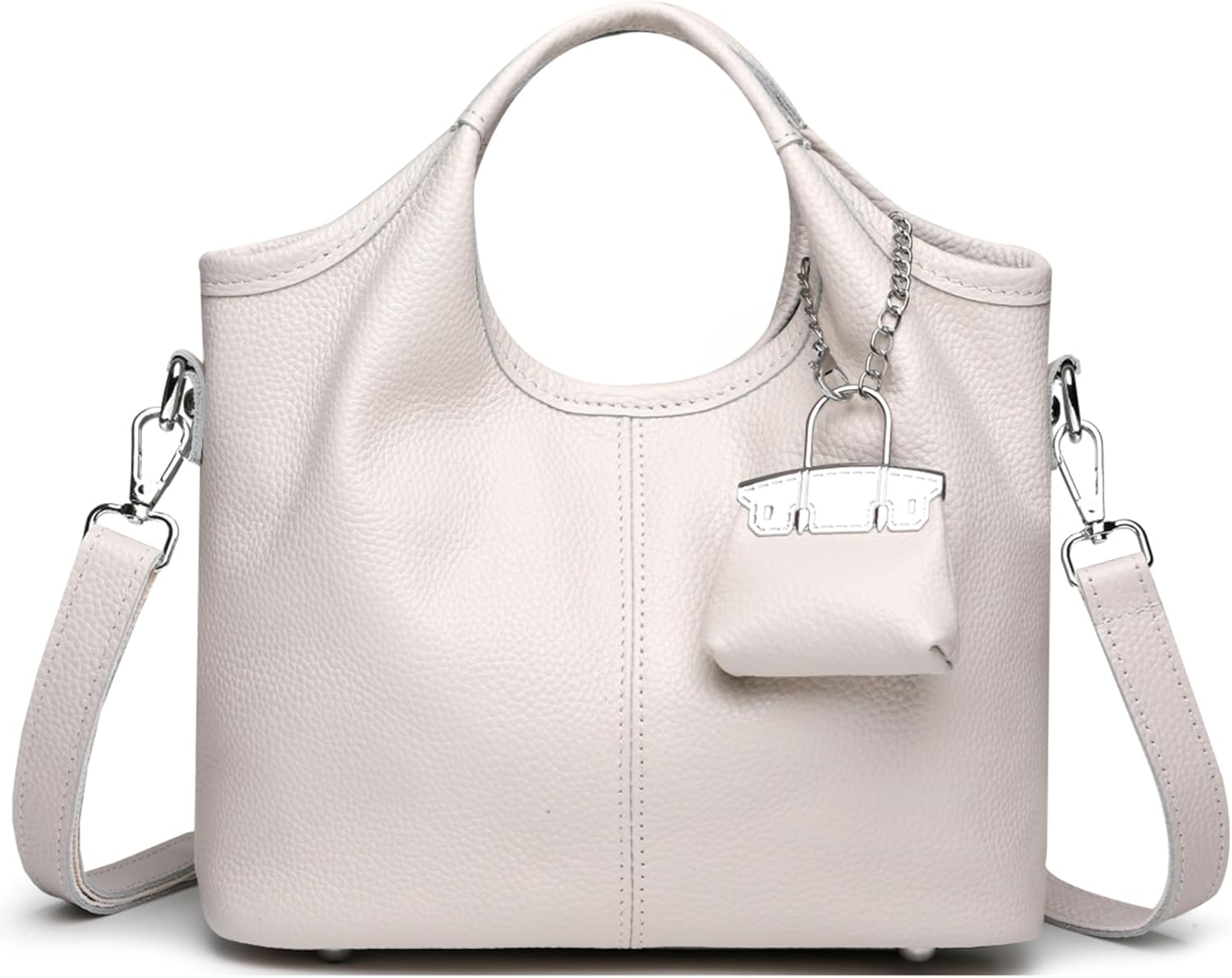Detalle de Makukke Damen Handtasche aus Echtleder – Klein Crossbody, silberfarbene Hardware, 23×18×12 cm