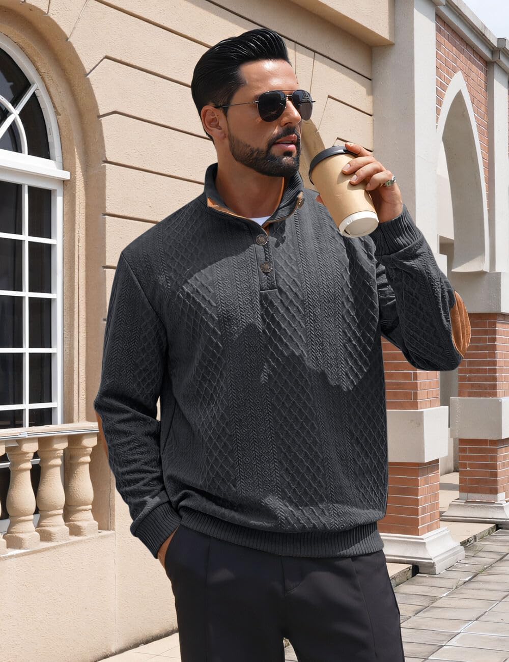 Detalle 2 de QOSOQ Men's Casual Sweatshirt Pullover 1/4 Zip