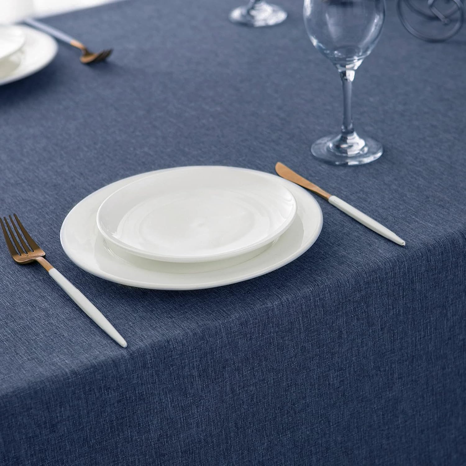 Detalle de Yeahshion Tischdecke Rechteckig 140 × 240 cm blau – Schmutzabweisend, wasserdicht, Polyester-Leinen-Effekt