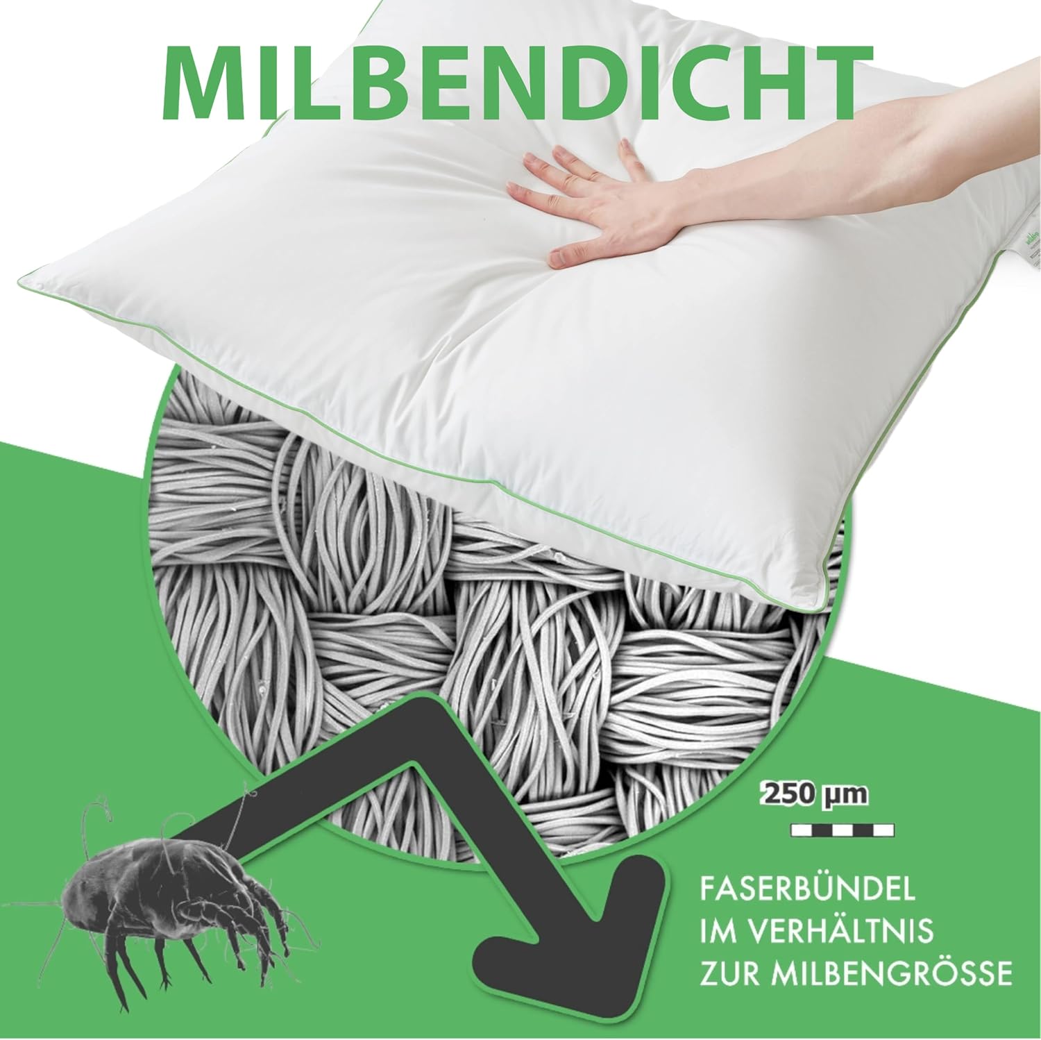 Thumbnail 6 de Welldora Premium Kopfkissen 50x70 mit 3-Kammer-Bauweise – mittelfestes Nackenstützkissen aus natürlichen Daunenfasern & Federn