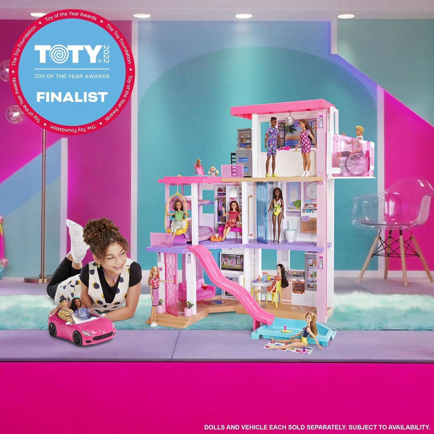 Detalle de Barbie Casa dei Sogni (GRG93) – Playset casa di Barbie 3 piani con piscina, scivolo e oltre 75 accessori