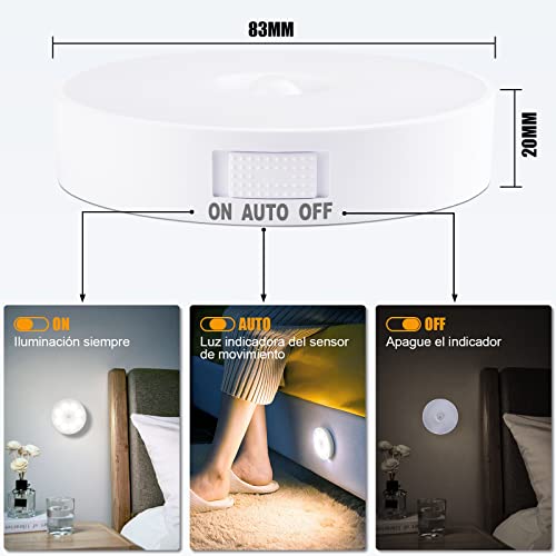 Thumbnail 2 de Electight 3 Pack Luz Nocturna LED Recargable por USB, Sensor de Movimiento para Interiores, 8 LED, 3 Modos (AUTO/ON/Off), para Dormitorio, Armarios, Pasillo, Escaleras, Garaje, Entrada (Blanco)