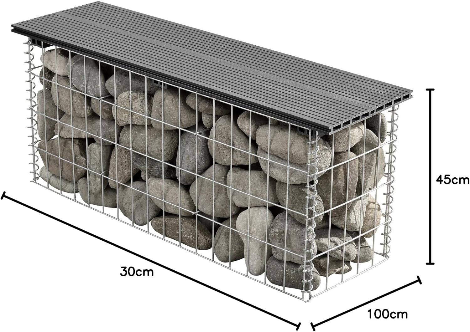 Thumbnail 2 de pro.tec Banc de jardin en gabion avec assise en WPC gris (100 x 30 x 45 cm)