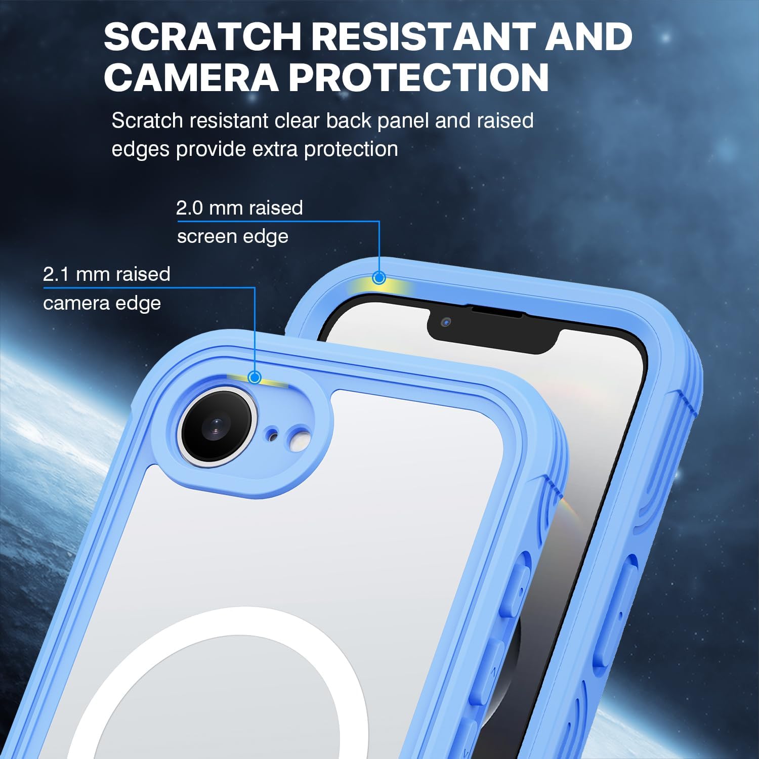 Detalle de CENHUFO Compatible iPhone 16e Case with Built-in 9H Glass Screen Protector and MagSafe Ring (Blue)