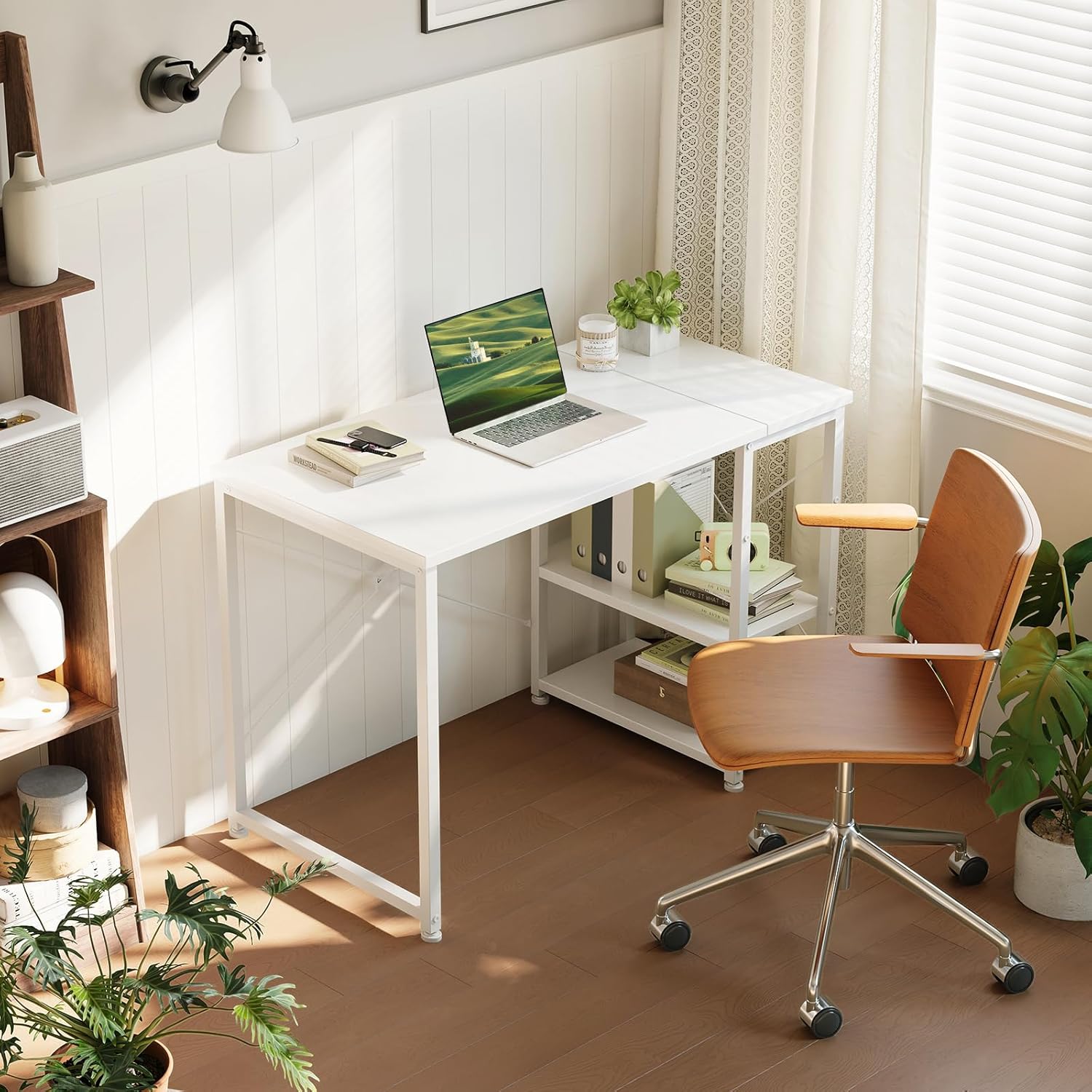 Thumbnail 1 de ODK ODK Desk with Reversible Storage Shelves (100 x 48 cm) – White small computer desk for home office & study