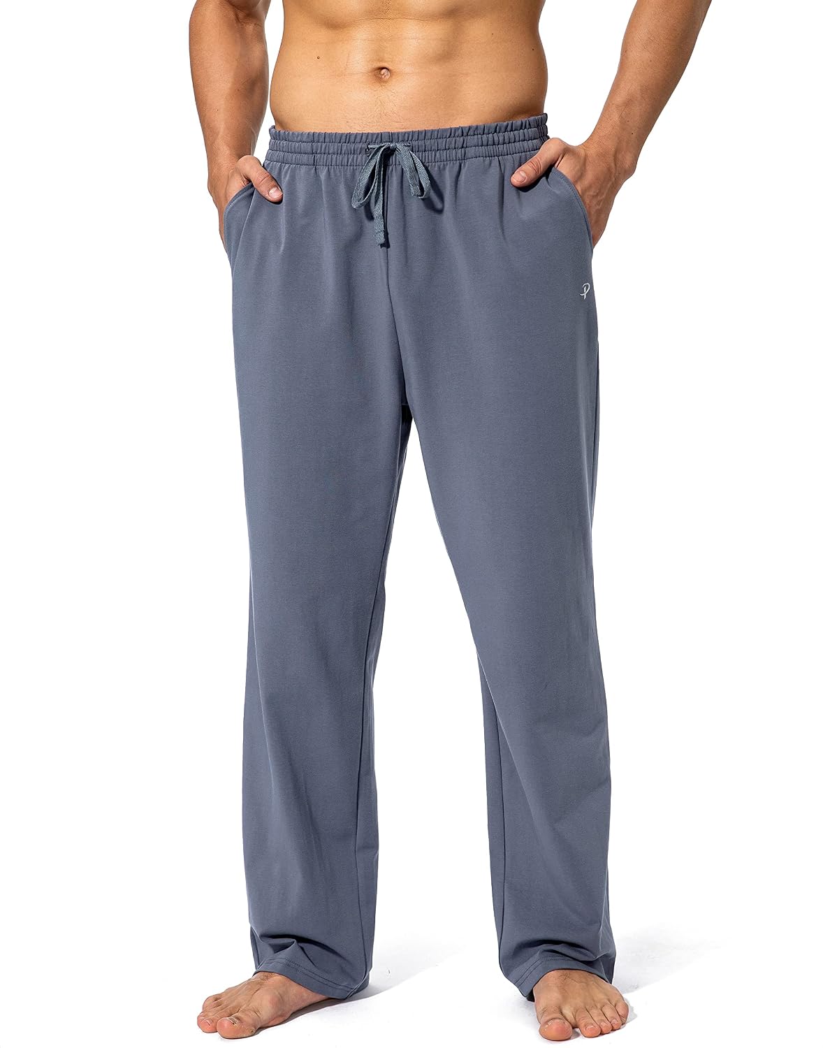 Detalle de Pudolla Men's Cotton Yoga Sweatpants: Open-Bottom Lounge Pants with Pockets