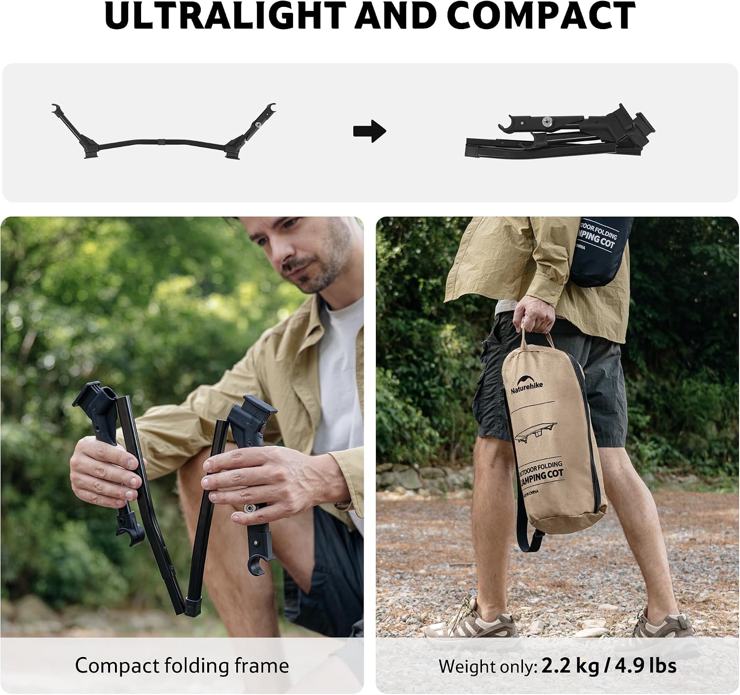 Detalle 1 de Naturehike NH19JJ006 fältsäng – hopfällbar med 70 cm liggyta