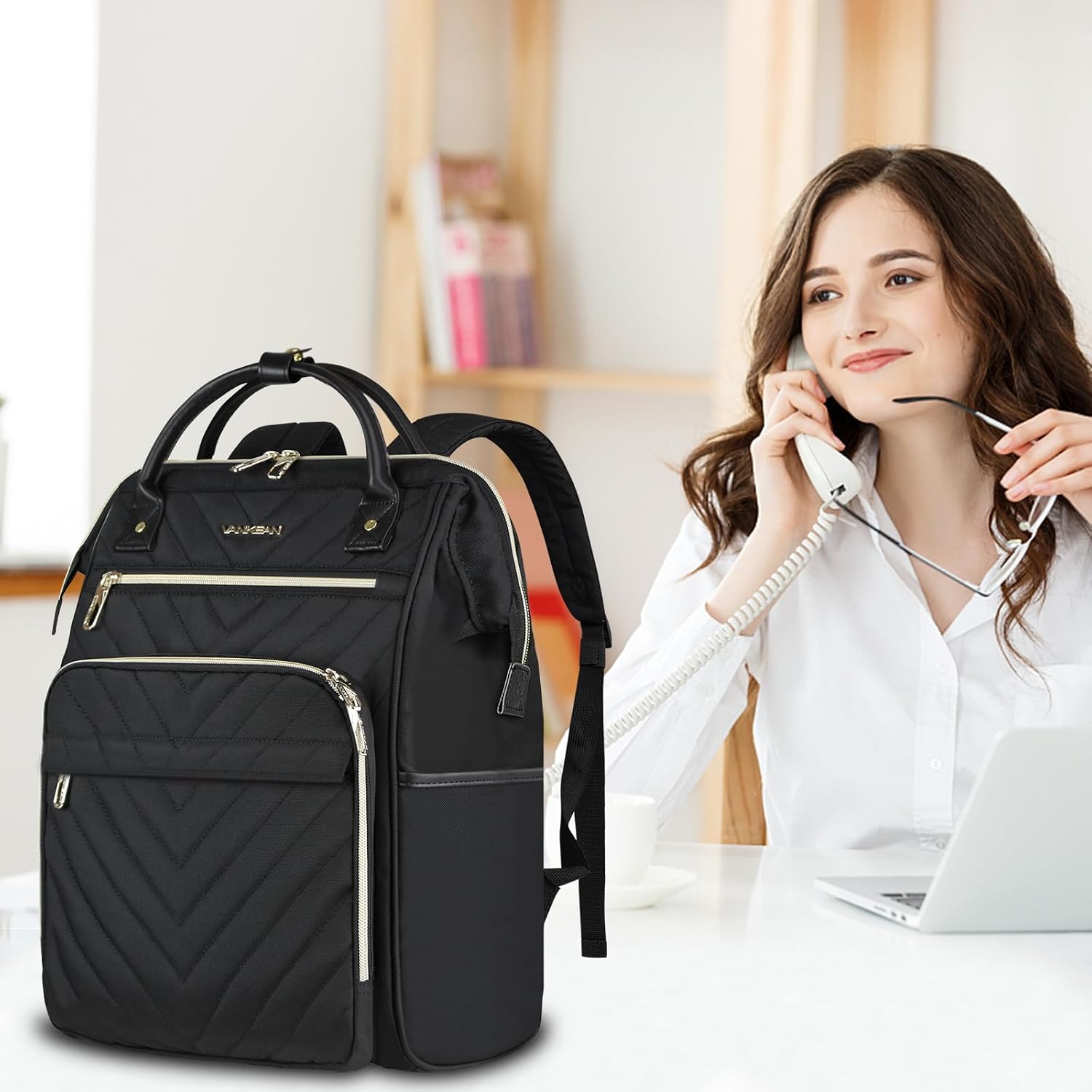 Detalle de VANKEAN 17.3 Inch Laptop Backpack for Women – Water-Resistant, RFID Blocking, 4-Compartment Daypack