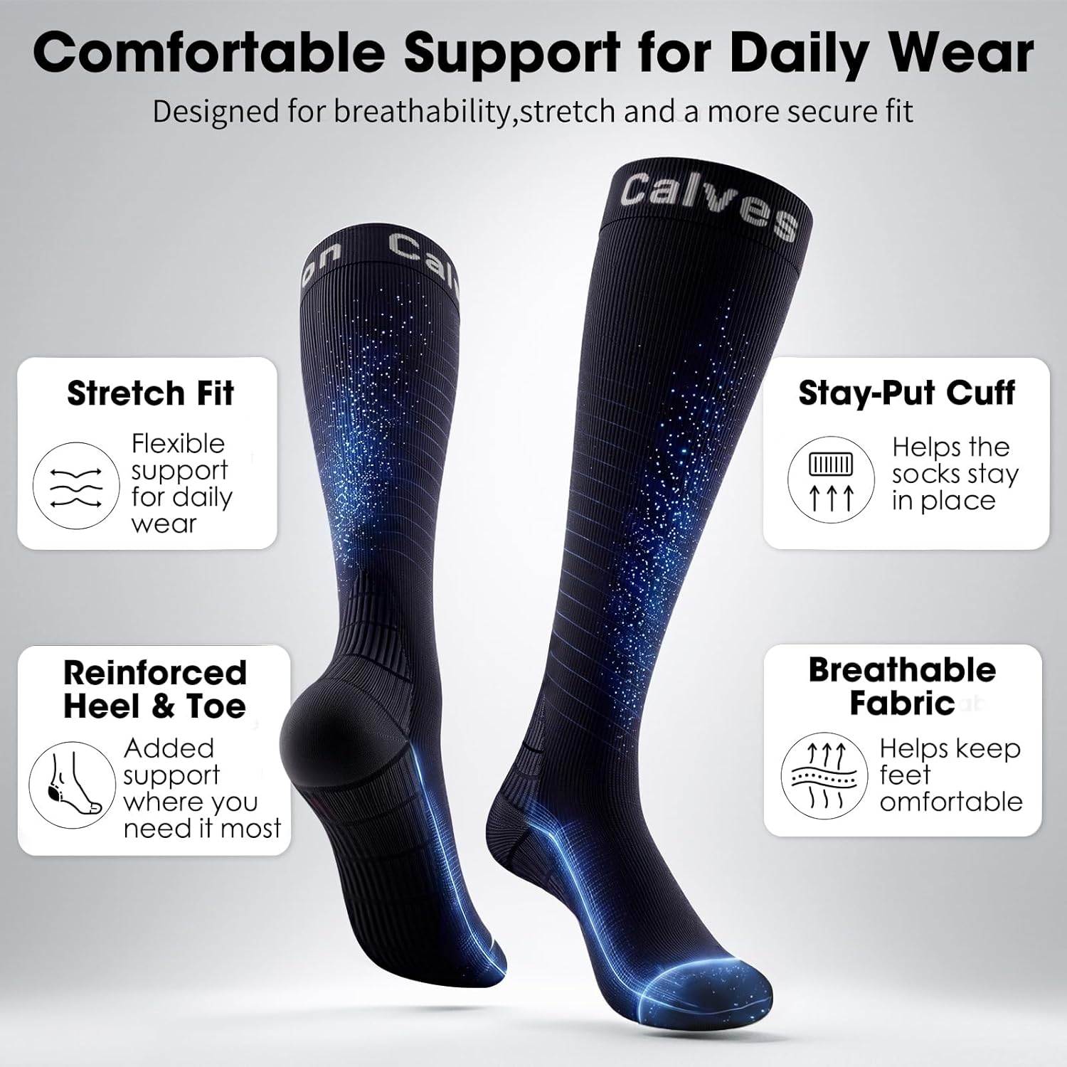 Detalle 2 de Kelson Calves Compression Socks (2 Pairs) 20–30 mmHg for Men & Women