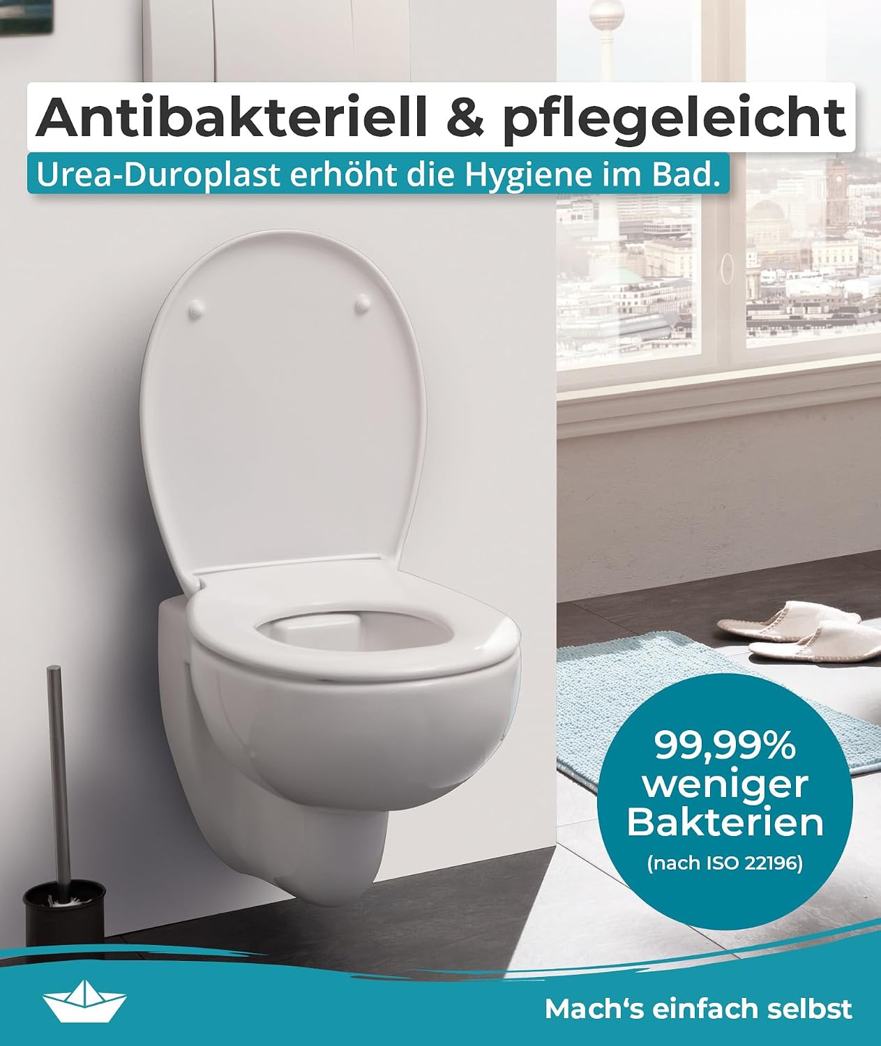 Detalle de Calmwaters® WC Sitz Motiv Wellness Orchidee – Toilettendeckel aus antibakteriellem Duroplast, bis 250 kg, mit Absenkautomatik