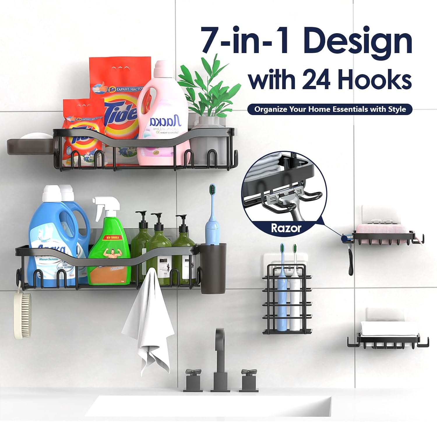 Thumbnail 6 de NESOMI Shower Caddy Adhesive Organizer 7-Pack