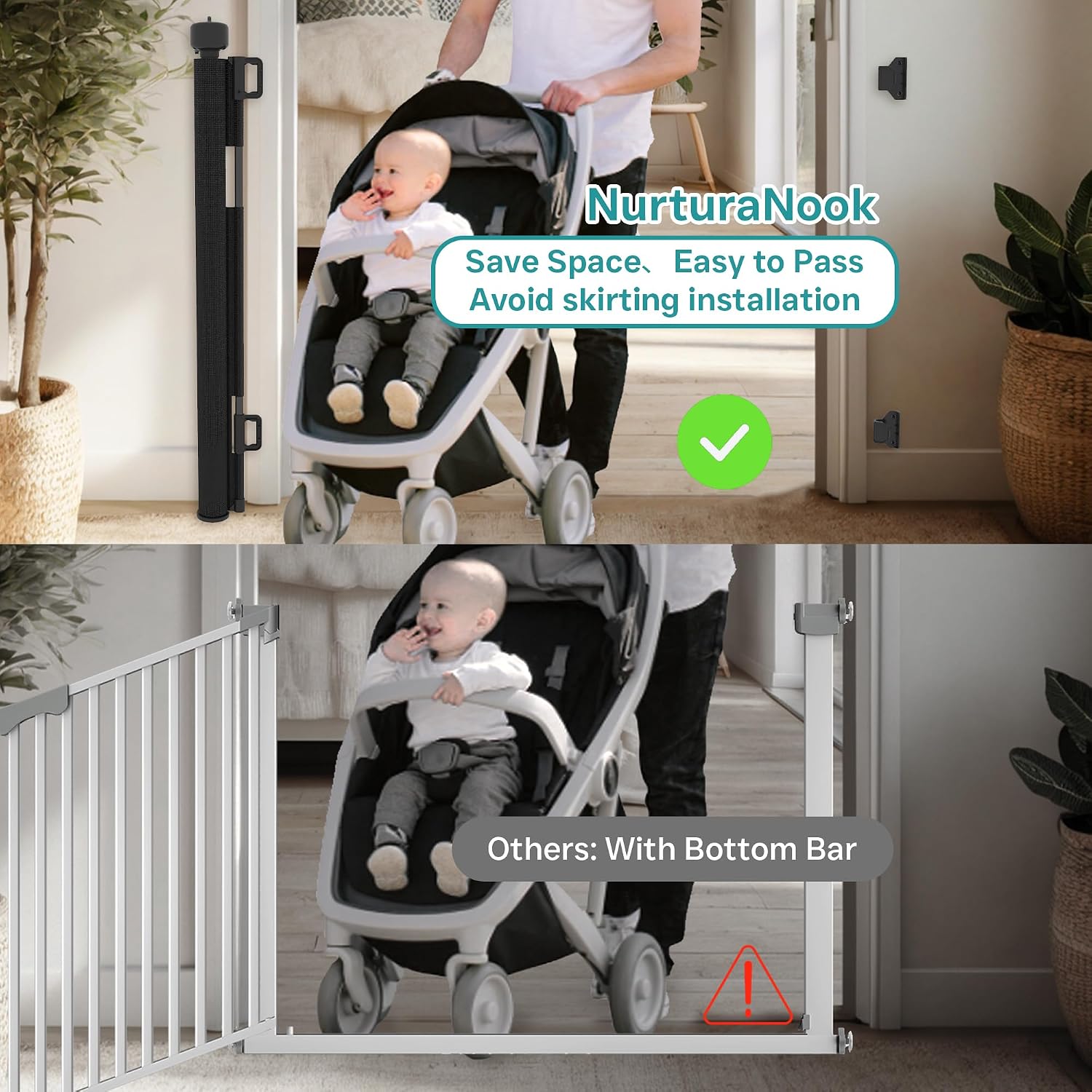 Thumbnail 2 de NurturaNook Retractable Baby Gate, 34-Inch Mesh Gate, Up to 100 Inches Wide