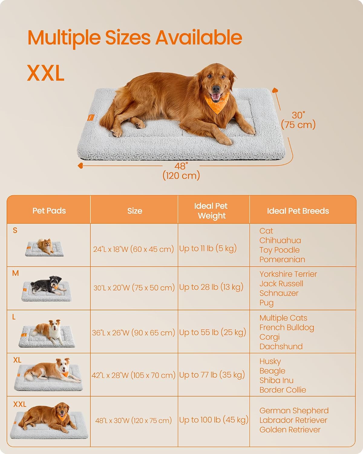 Thumbnail 5 de Feandrea Warm Dog Cat Bed (Crate Pet Mattress) 120 x 75 cm, XXL, Light Grey PPB021G01