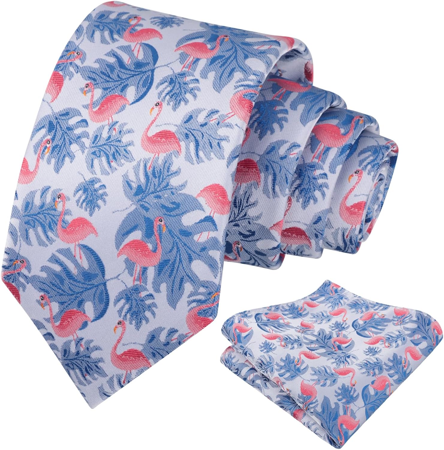 Detalle de Alizeal Mens Floral Tropical Flamingo Pattern Tie and Pocket Square Set