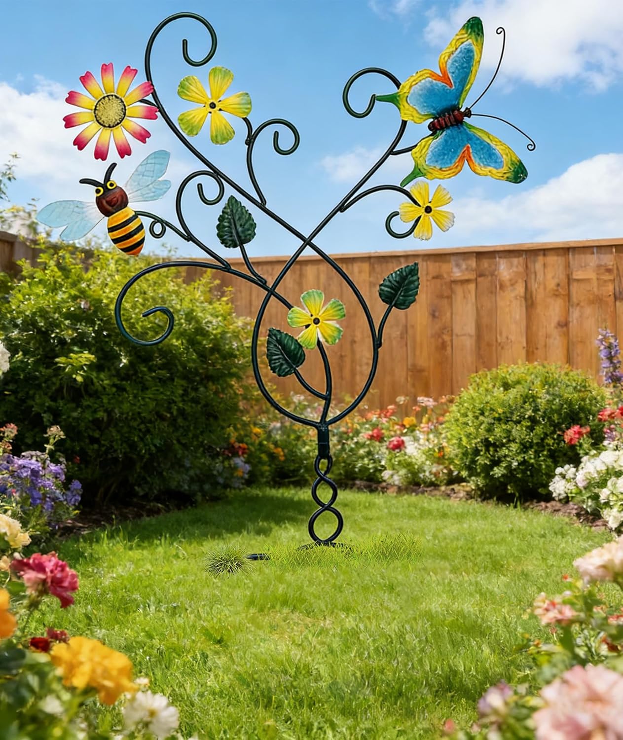 Thumbnail 3 de WENTTUO Decor for Outside 33 Inch: Dual-Function Garden Stake with Flowers and Dragonflies