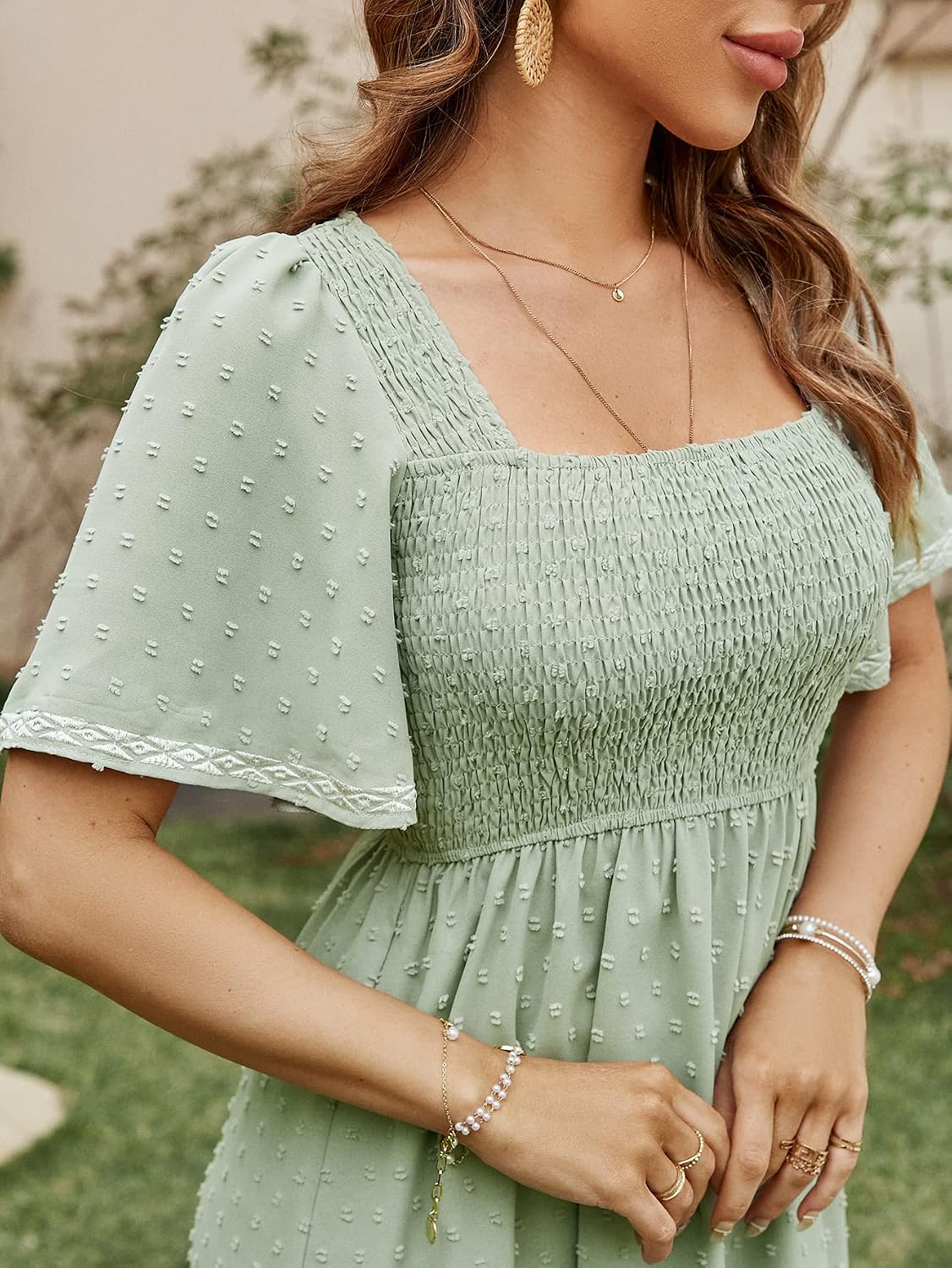 Thumbnail 3 de Glamaker Smocked Square Neck Maxi Dress