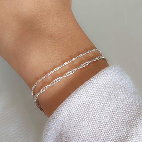 Detalle 2 de Annika Bella Double Stranded Sterling Silver Bracelet – Twirl & Satellite Chains