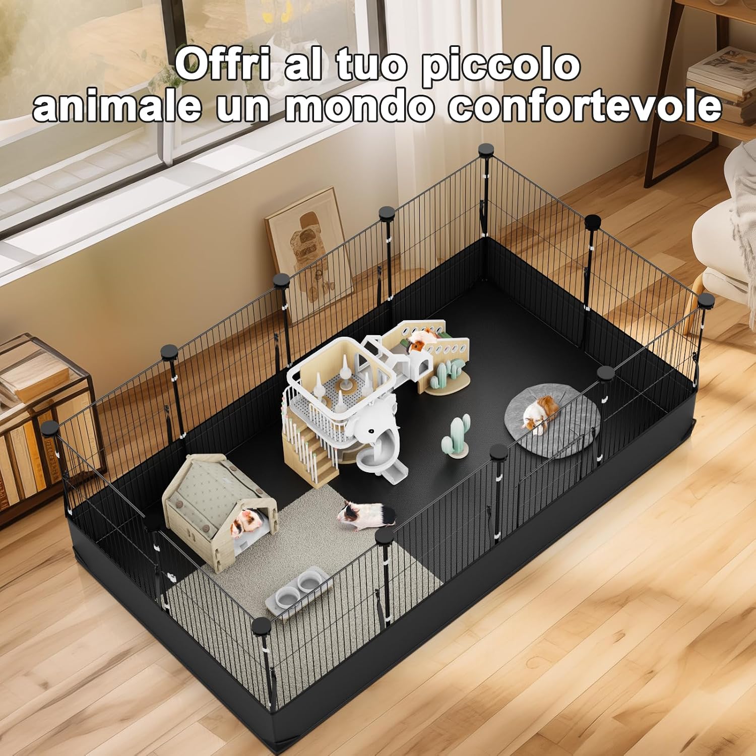 Thumbnail 6 de Aystkniet Gabbia Coniglio Nano da Interno con Rivestimento Impermeabile sul Fondo – Recinto 122 × 60 × 40 cm