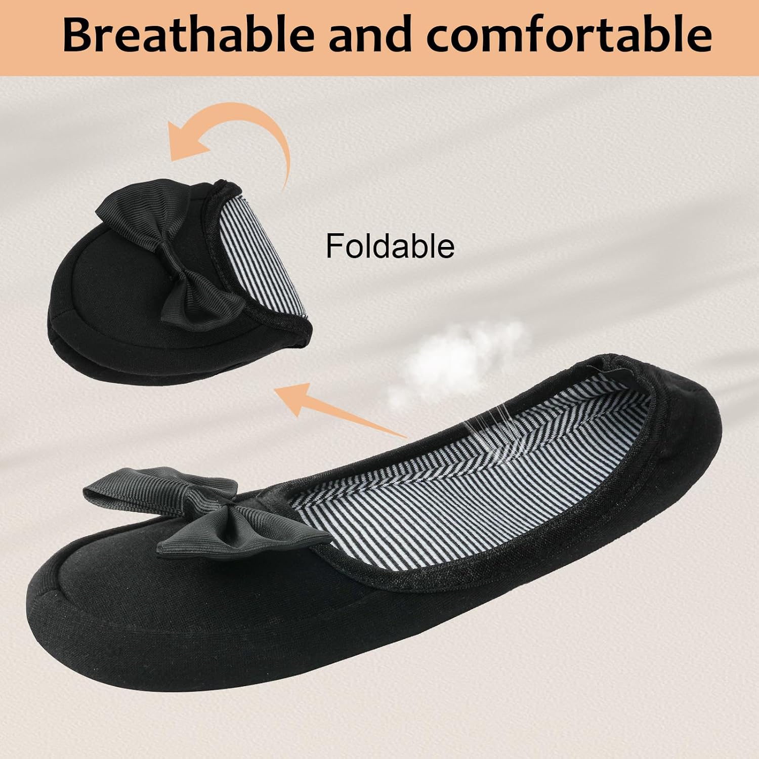 Detalle 1 de OFFCUP Women's Fuzzy Ballerina Slippers with Memory Foam, Bow and Rubber Sole