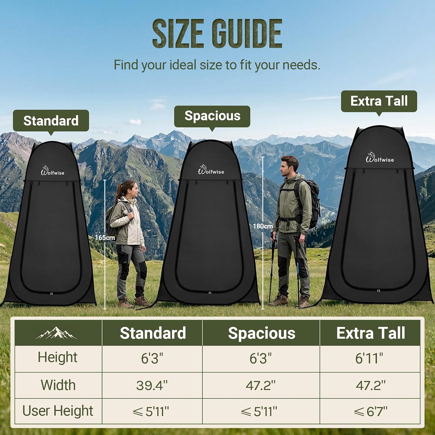 Detalle 2 de Wolfwise Pop Up Shower Tent for Camping (Instant Privacy Changing & Toilet Enclosure) – Portable Instant Setup, Ventilation Window