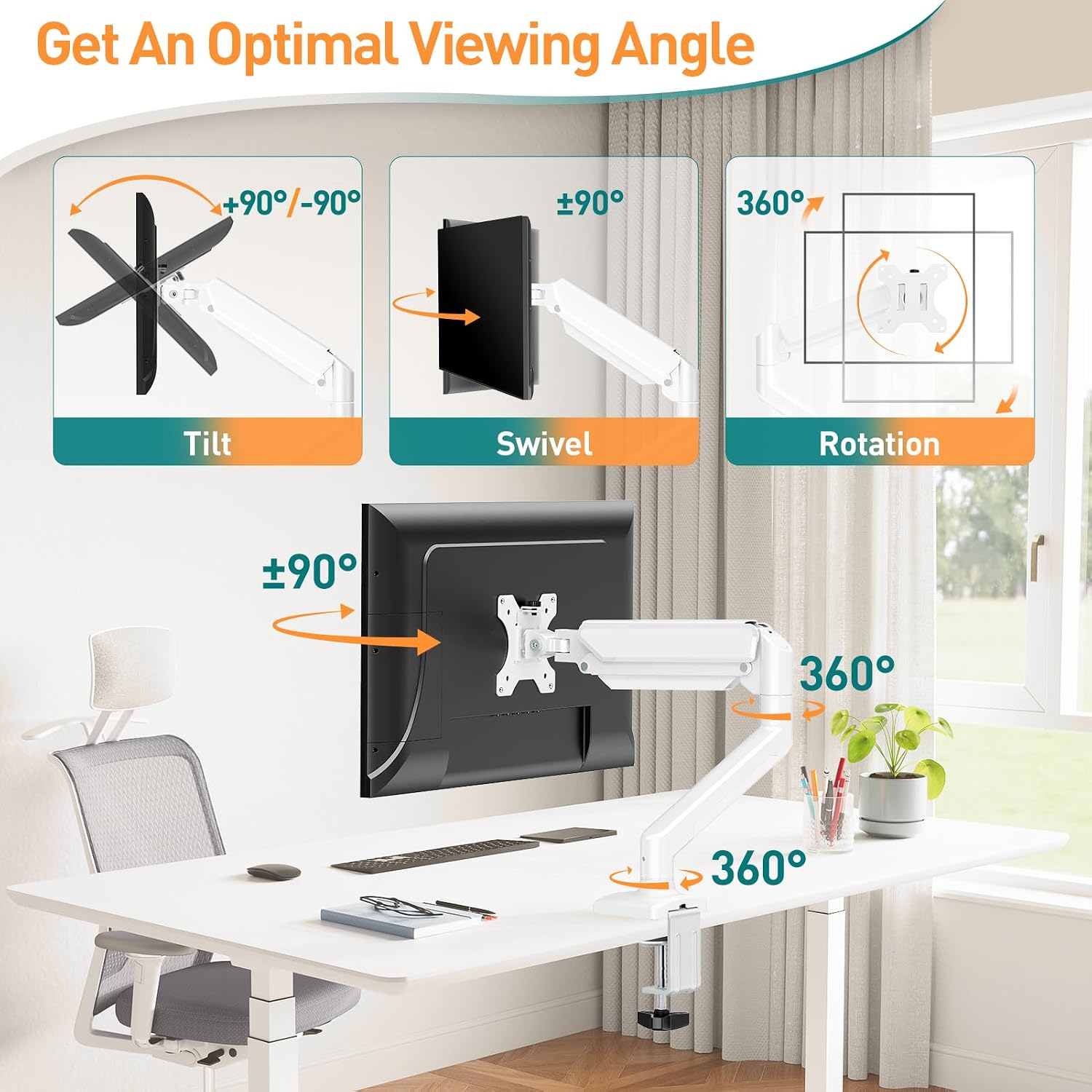 Detalle 2 de ELIVED EV004W Monitorhalterung für 13–32" (bis 9 kg) mit Gasfeder, VESA 75/100 und 3D-Bewegung – weiß