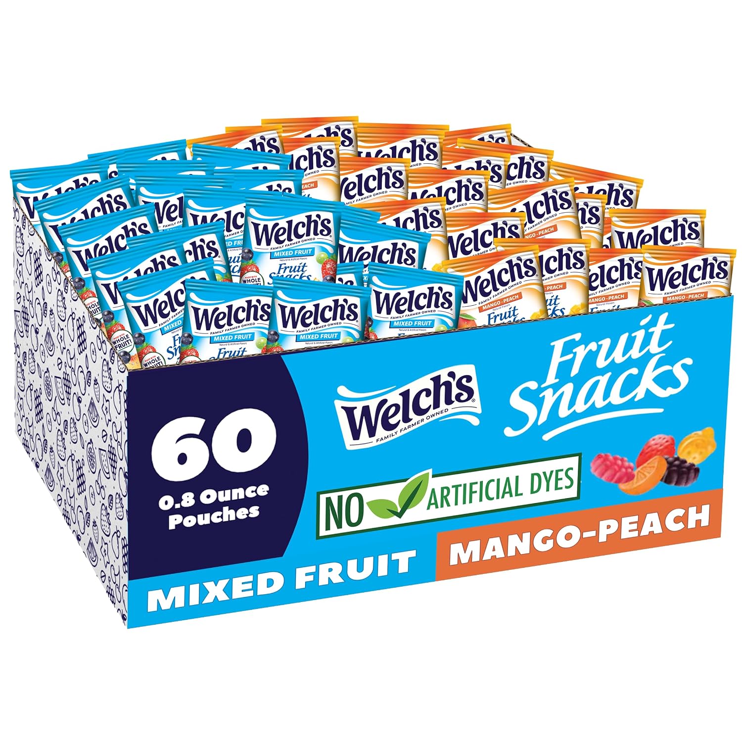Detalle de Welch's Fruit Snacks, Mixed Fruit & Mango Peach, 0.8 oz, 60 Count