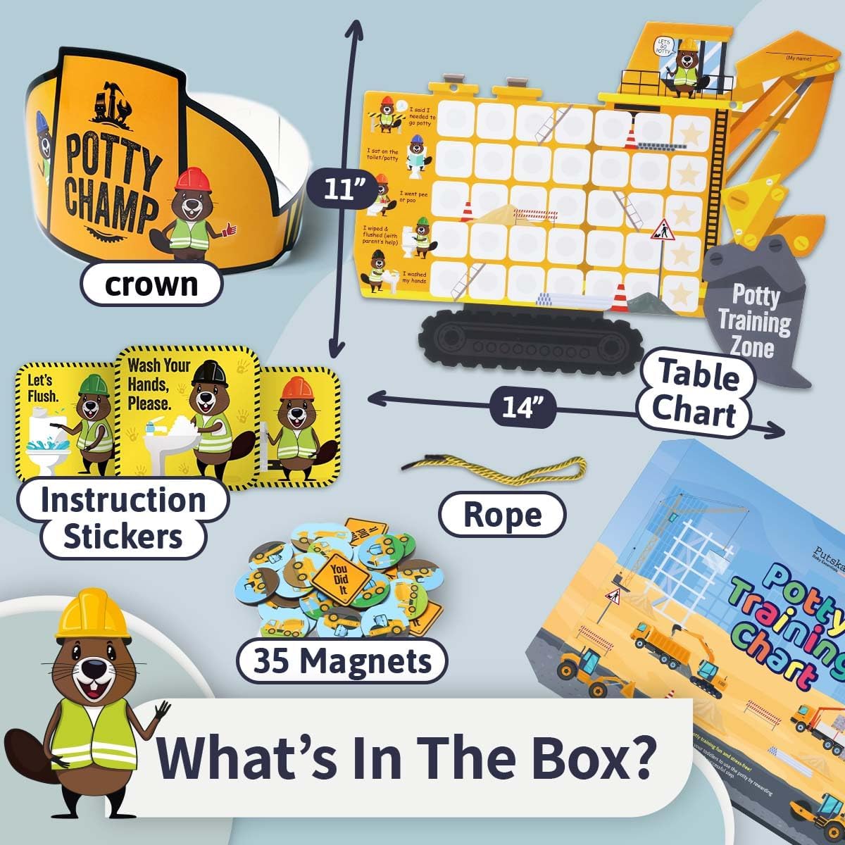 Detalle 2 de Potty Training Chart with 35 Stickers, 3 Reminder Stickers and Crown (Tractor) for Boys and Girls