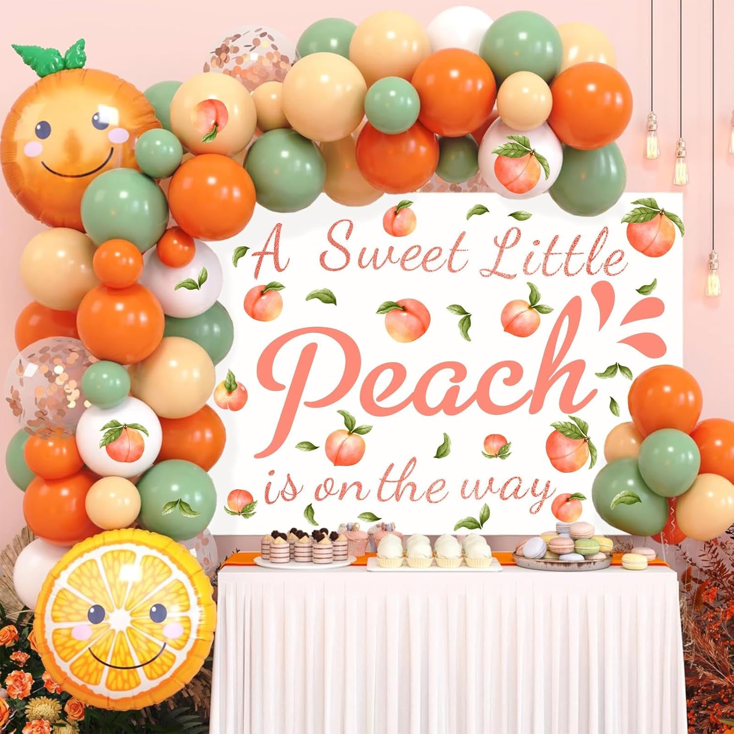 Detalle de THEYGE 158 Baby Shower Peach Decal, Waterproof PVC, 35.4 x 15.7 Inches