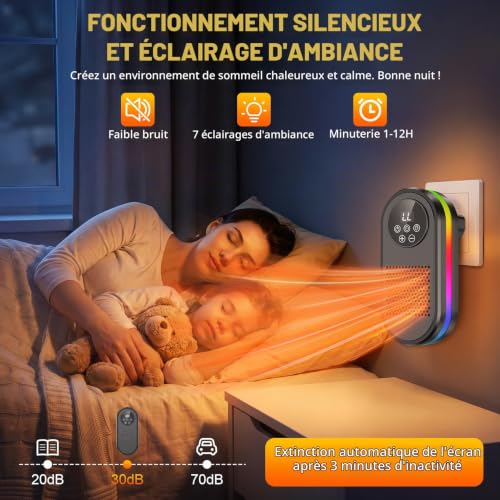 Thumbnail 7 de Cakoai chauffage d’appoint mural céramique 1 200 W, 2 modes et minuterie
