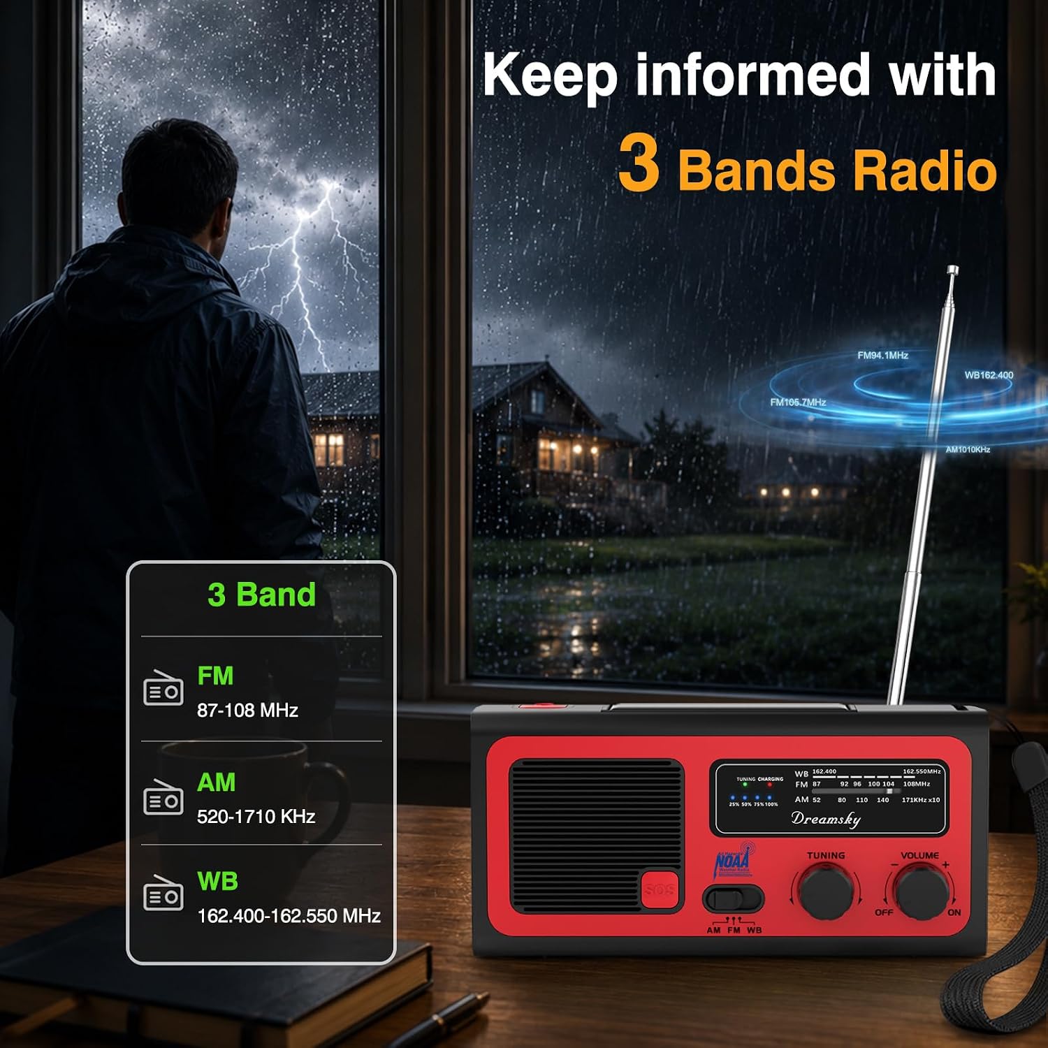 Thumbnail 6 de DreamSky NOAA Emergency Radio with Hand Crank, Solar Charging, SOS Alarm and Light