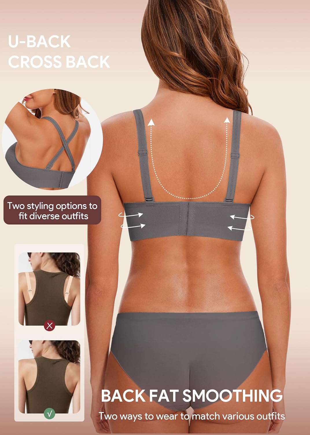 Thumbnail 3 de HBselect 4 STK. BHS Damen nahtlose Bügellose Sport-BHs – Push-Up T-Shirt Bra, ideal für Yoga und große Brüste