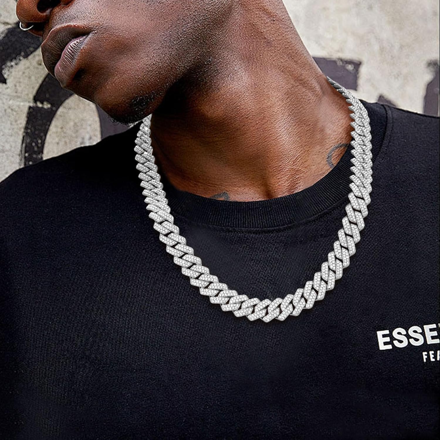 Detalle de Esmoly Hip Hop collana uomo Argento/14K oro Iced Out in catena cubana 14 mm