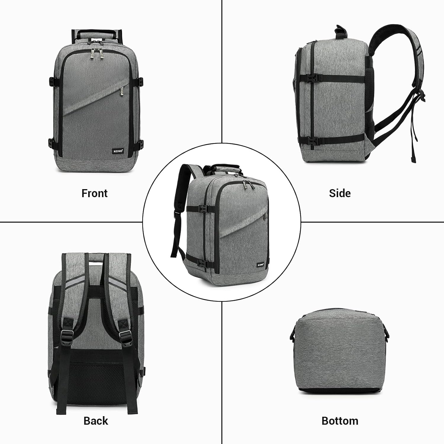 Thumbnail 5 de Kono 20L Travel Backpack in Grey with Padded 15.6-inch Laptop Compartment