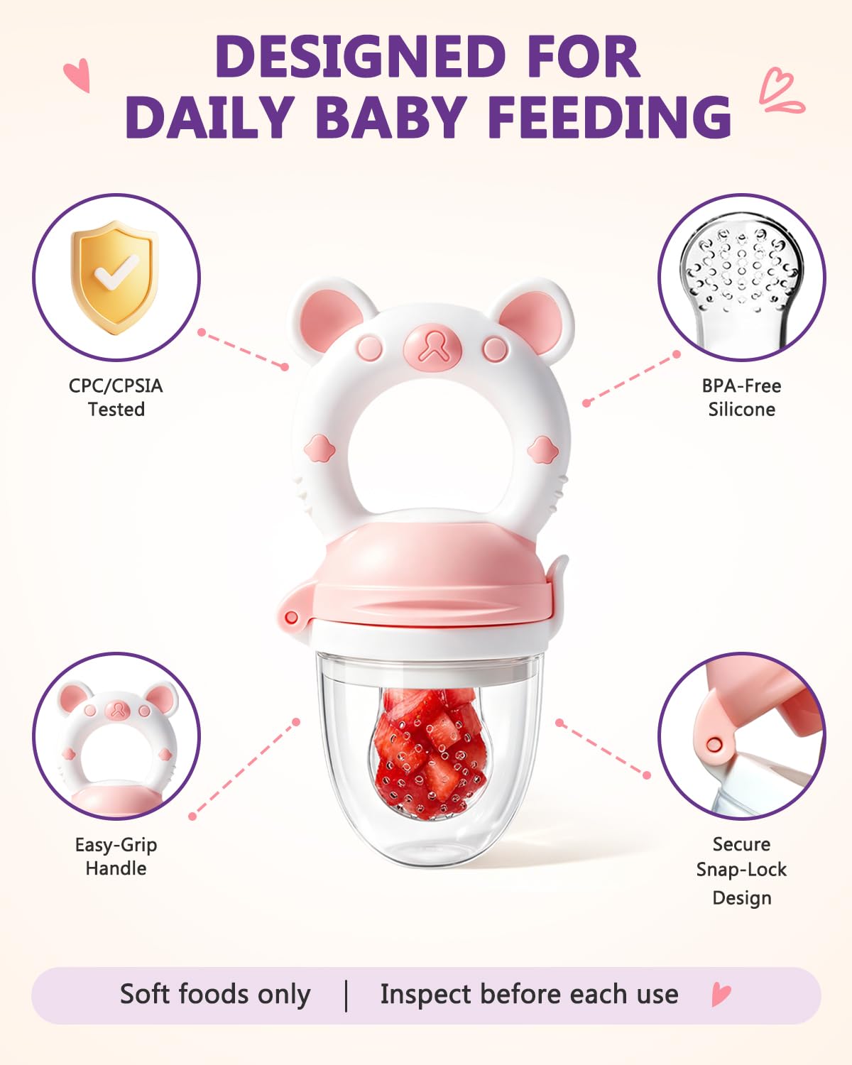 Thumbnail 1 de HAOBAOBEI Baby Solids/Frozen Fruit Feeder Pacifier & Teether Toy (2-Pack) for 4M+