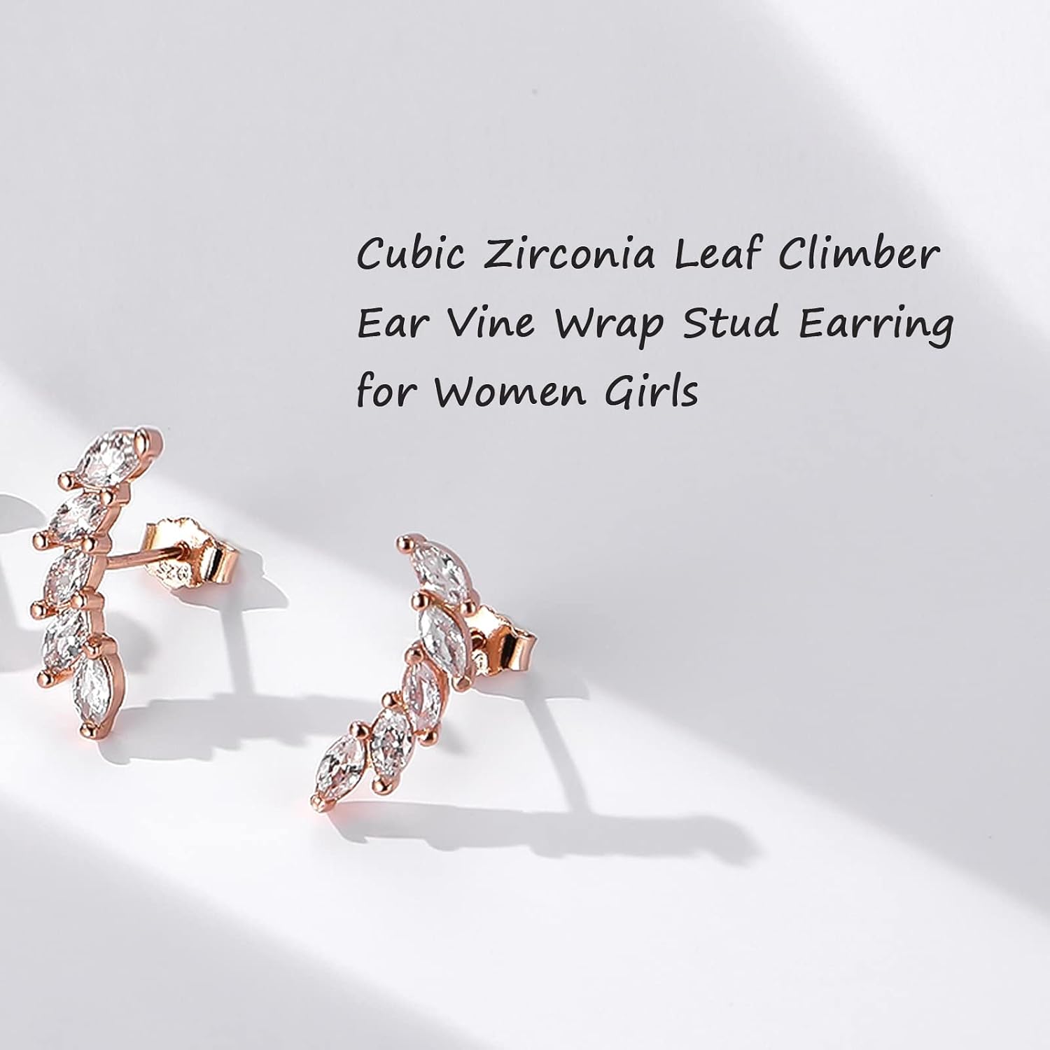 Detalle 2 de EPIRORA 5 CZ Silver Climber Earrings for Women – Curved Leaf Cluster