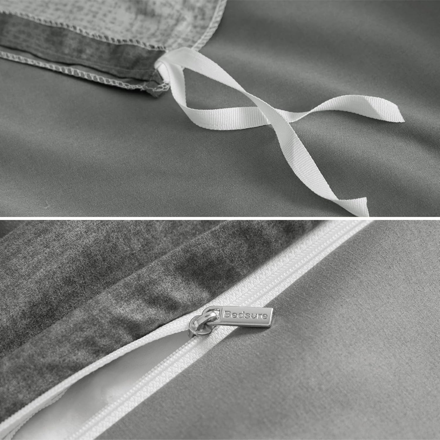 Thumbnail 2 de BEDSURE Wendebettwäsche 200x200 3-teilig (Streifen, grau) mit Reißverschluss