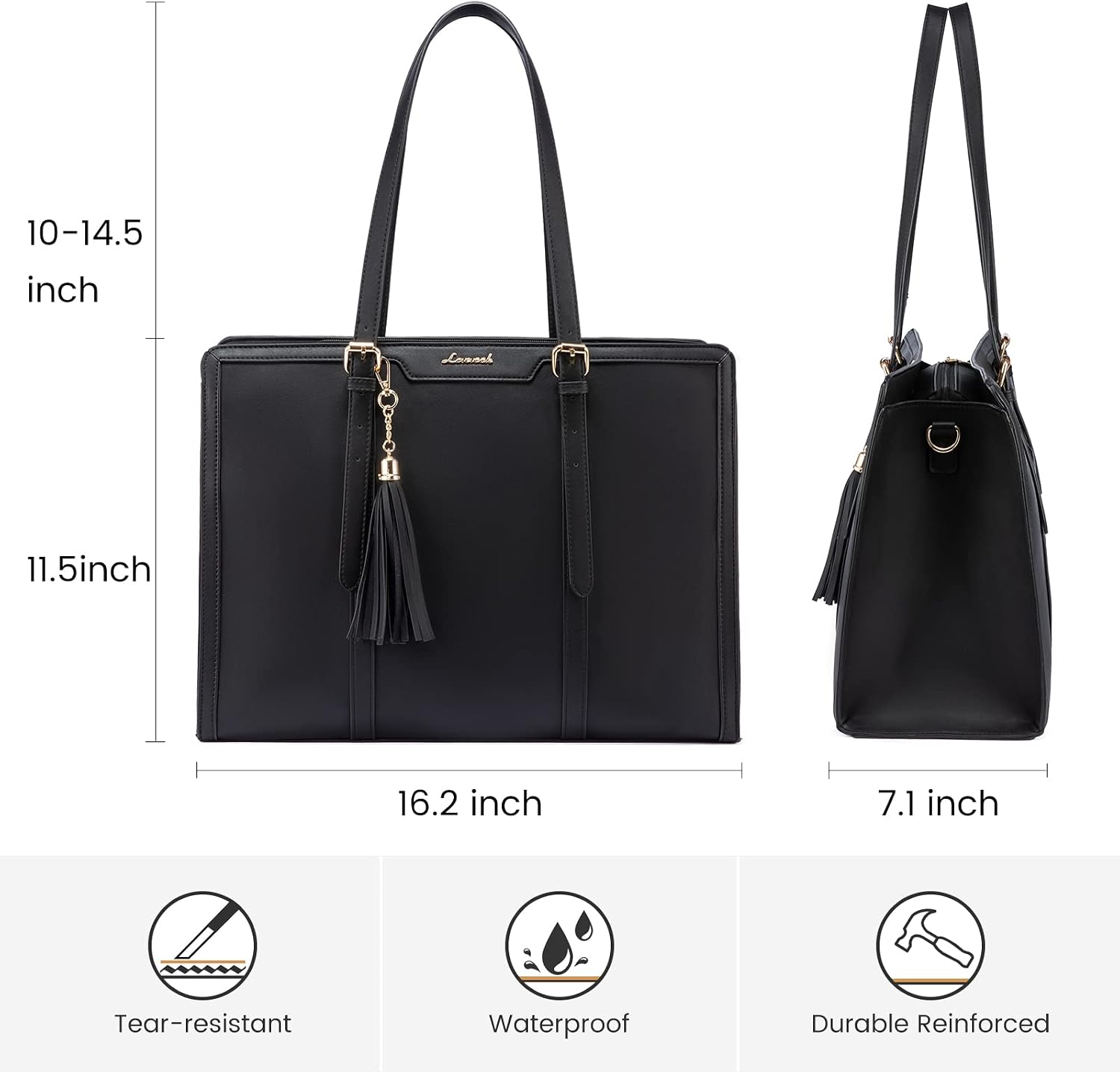 Detalle 2 de LOVEVOOK Women’s Laptop Bag for 15.6-inch Laptops (Black & Leather) with Clutch