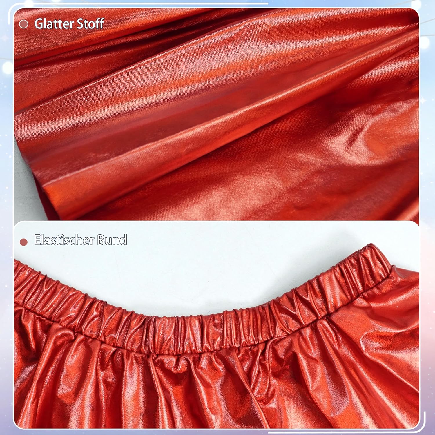Detalle de Glänzend Metallisch Pailletten Mini Rock – elastischer Bund, Skater-Schnitt, Damen von Amazon DE
