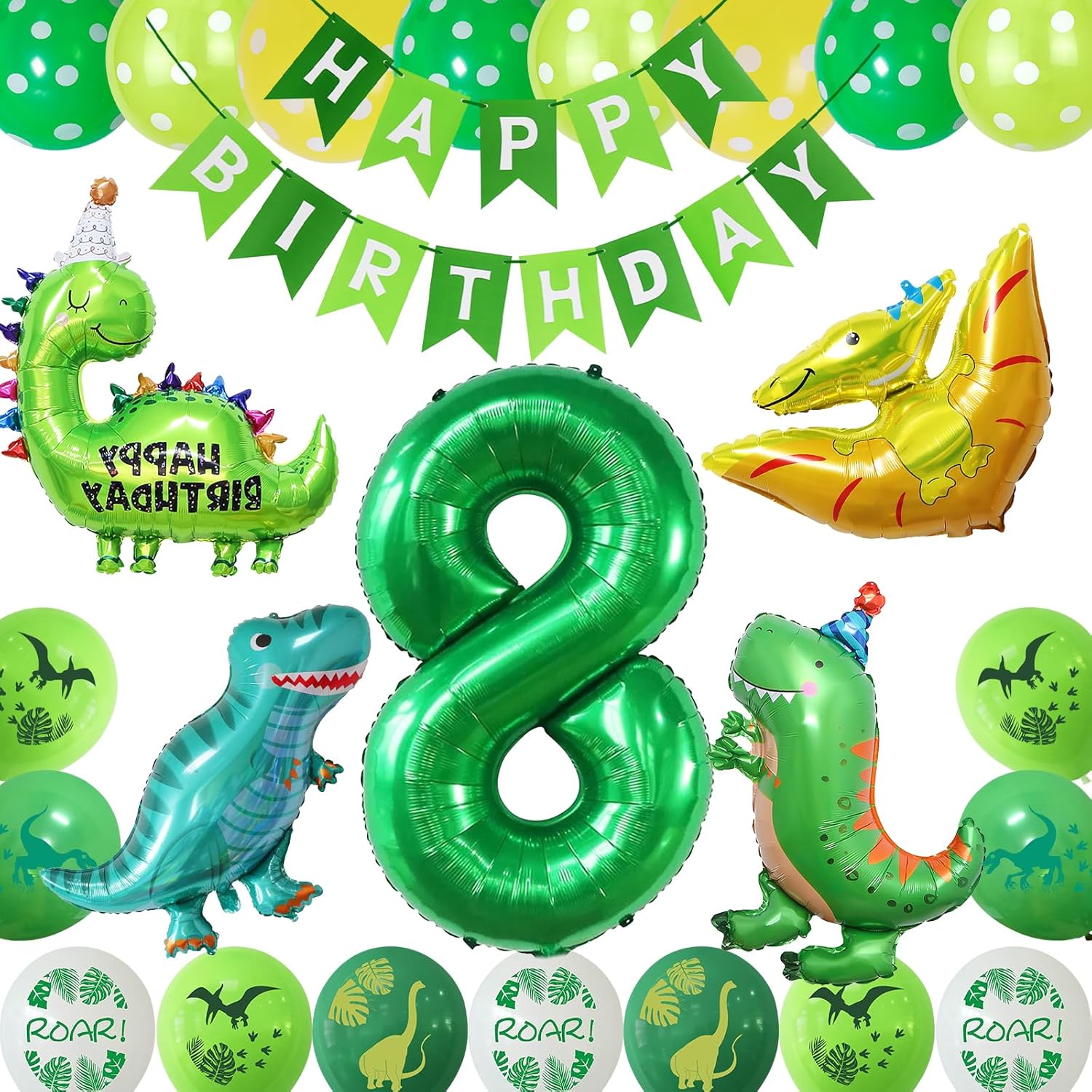 Detalle de Dinosaur Happy Birthday Party Balloons Set – Dinosaur Theme Decor for Boys and Girls