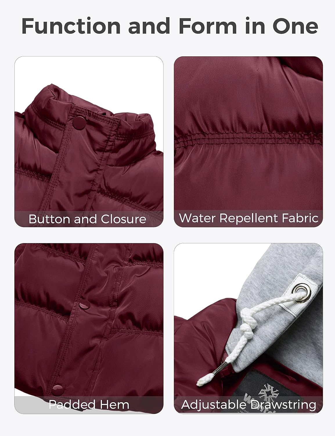 Detalle de Wantdo WT3520 Women’s Quilted Puffer Vest, Removable Hood, 3000 mm Waterproof Rating