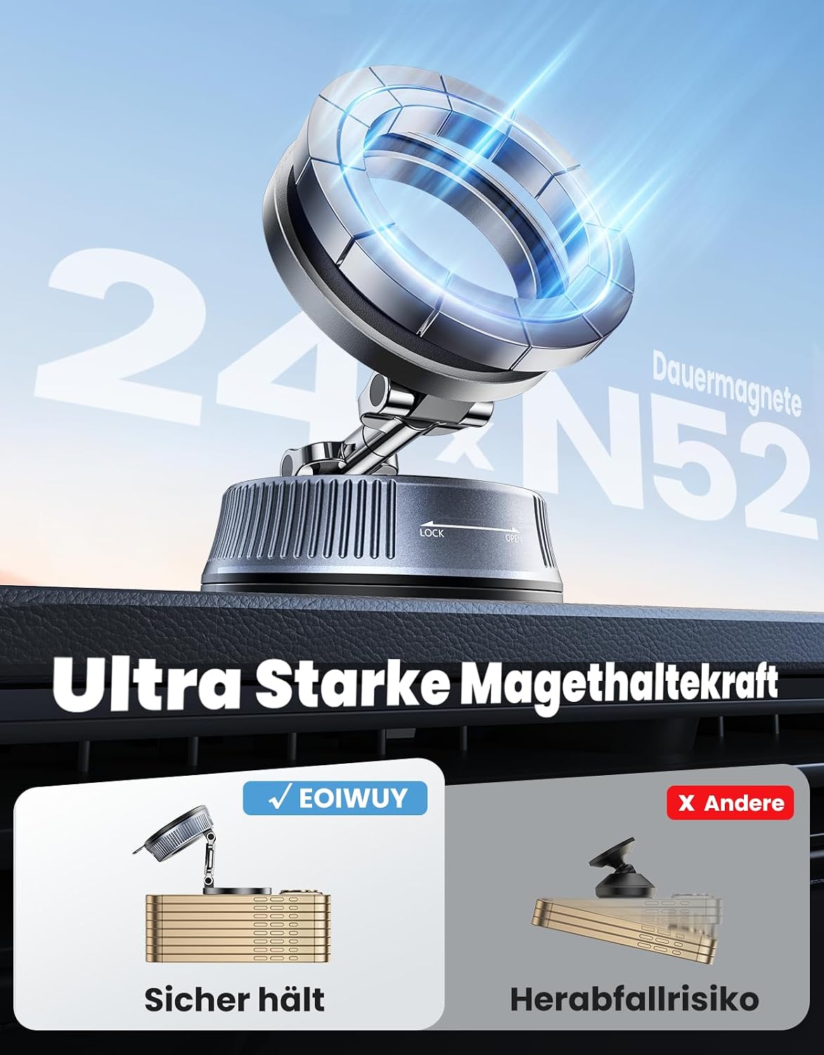 Detalle de EOIWUY Handyhalterung Auto Magnet mit Vakuum-Saugnapf für MagSafe – 360° drehbar