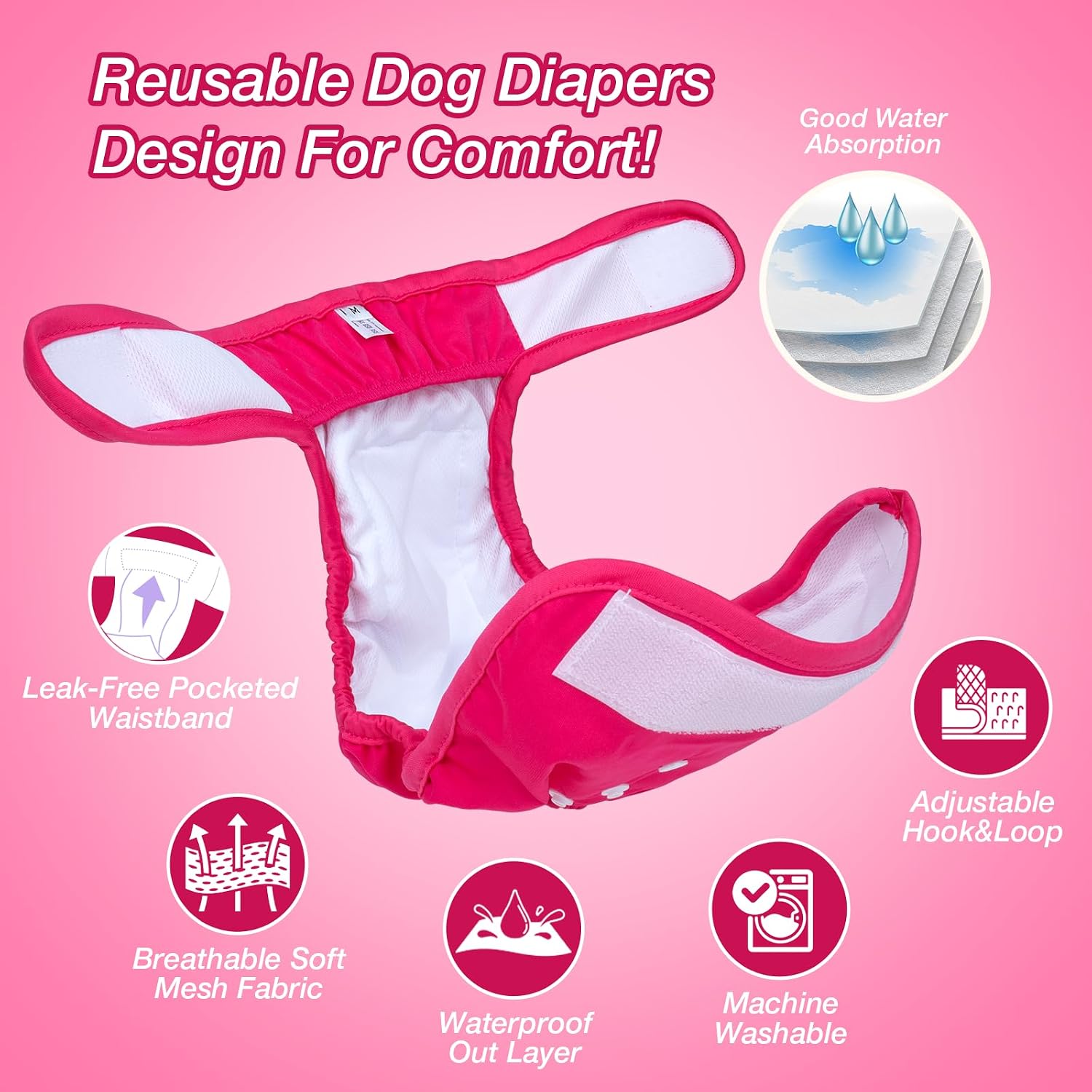 Detalle de Pet Soft Dog Nappies Female (3 pack) – medium washable dog period pants with leak-proof waistband