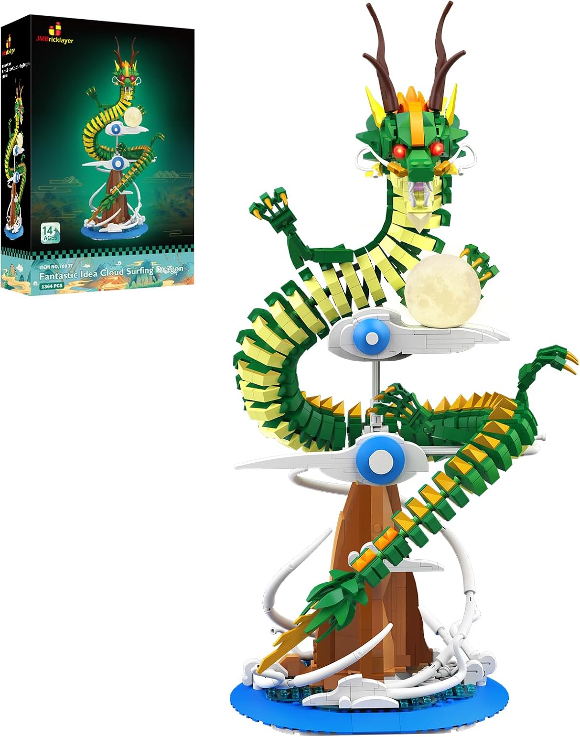 Detalle de JMBricklayer Fantastic Idea Dragon Bausätze mit Lichtern 70007 – Drache auf dem Berggipfel