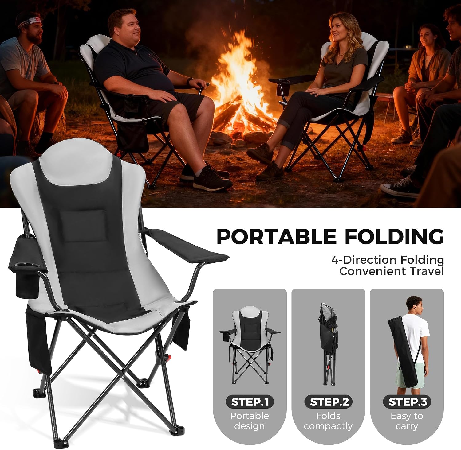 Thumbnail 6 de OUTSIDER 3-Position Camping Chair for Adults – 350 lb Capacity with Pockets and Cup Holder