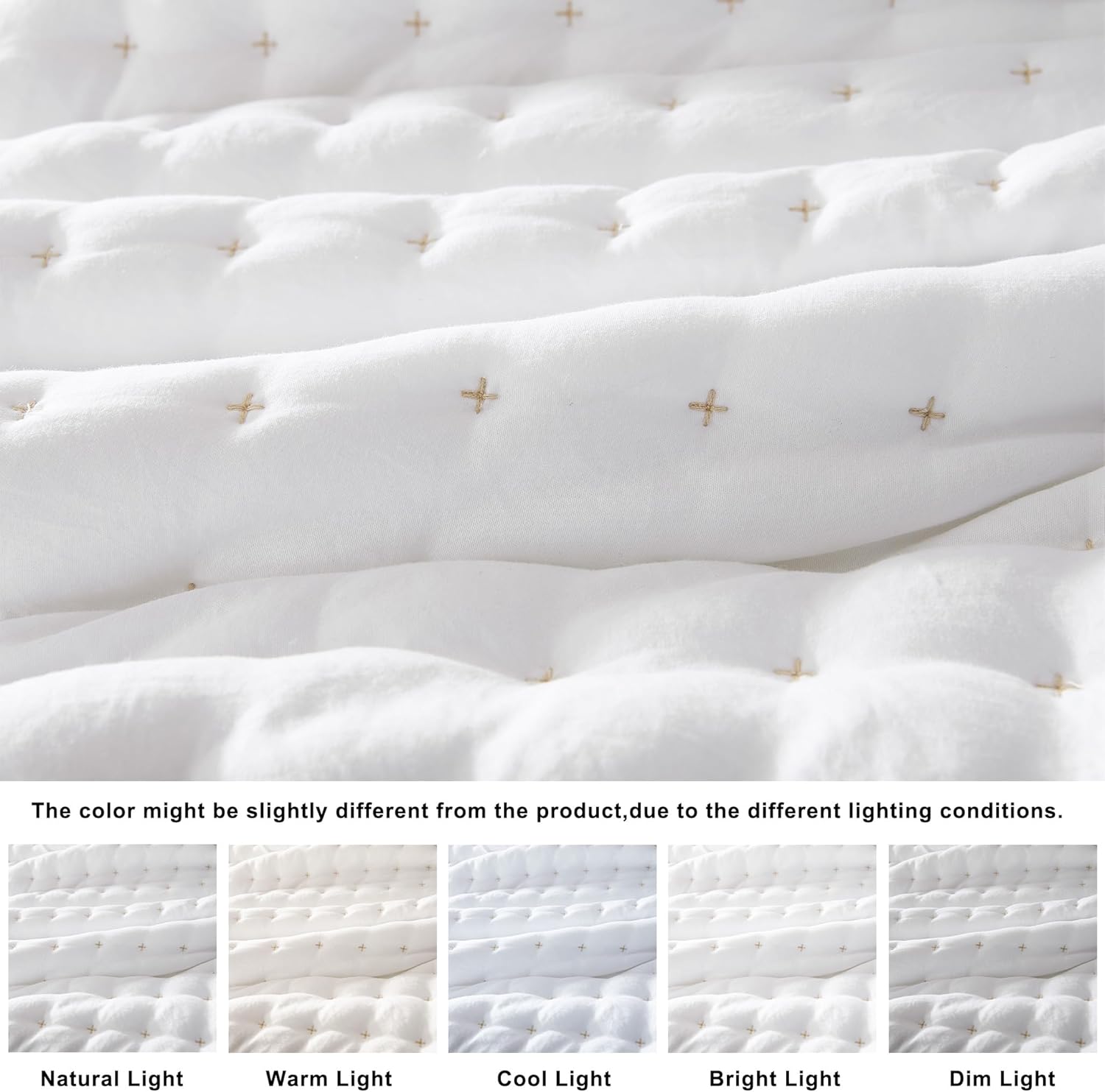 Thumbnail 1 de WDCOZY White King Size Quilt Bedding Set — 3-Piece Lightweight Comforter with Shams