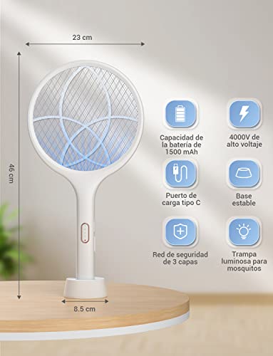 Thumbnail 5 de YISSVIC raqueta matamoscas eléctrica 2 en 1 de 4000V con USB recargable (blanco)