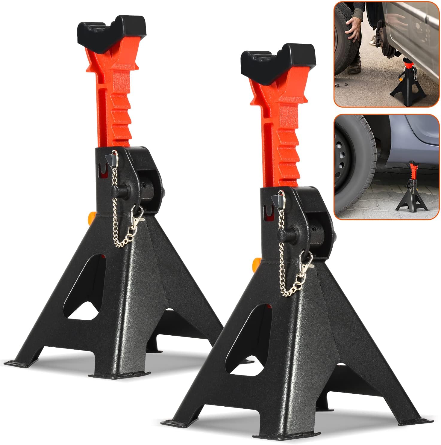 Thumbnail 5 de Izrielar Unterstellböcke 2X – höhenverstellbare Stützböcke für Wagenheber, 285–430 mm Hubhöhe, mit Sicherung und Gummi